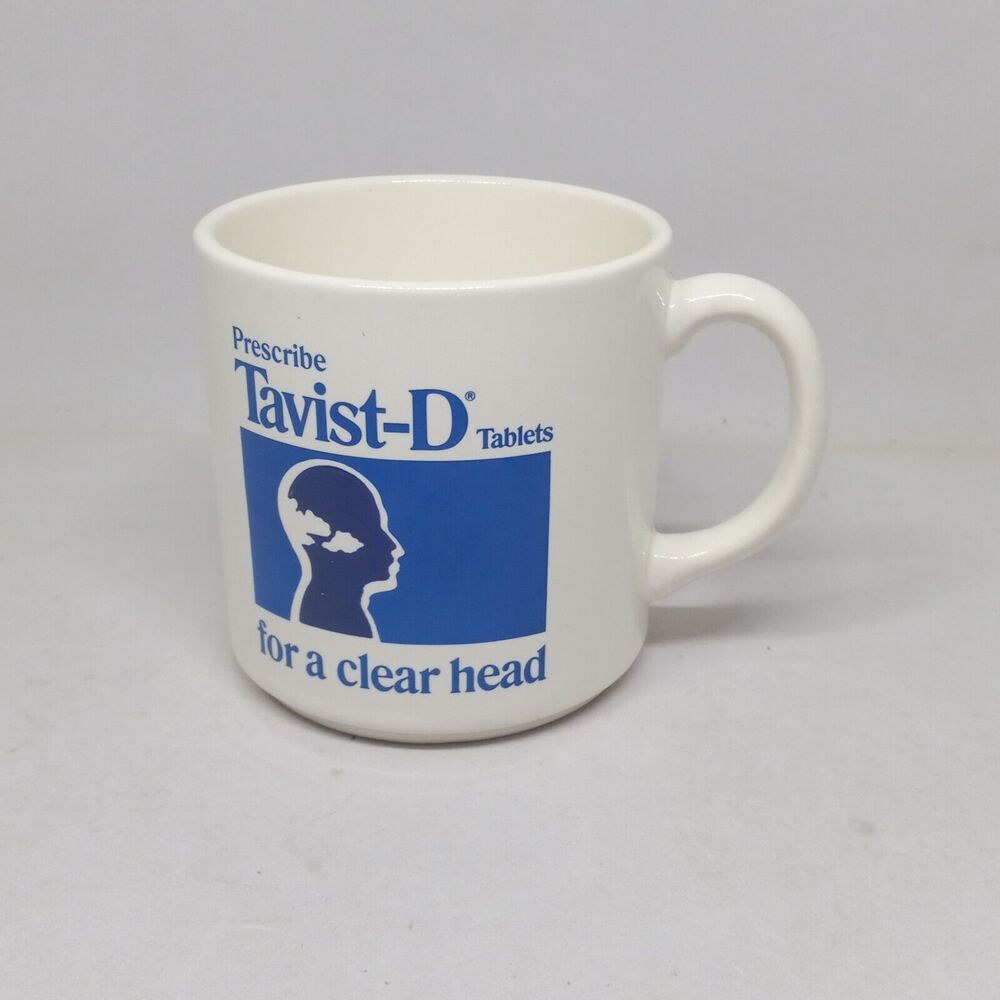 Tavist-D Promotional Pharmaceutical Ceramic Mug Cup-Decongestant Pills-8 oz